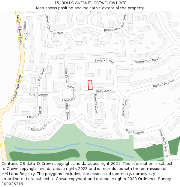 15, ROLLS AVENUE, CREWE, CW1 3GE: Location map and indicative extent of plot