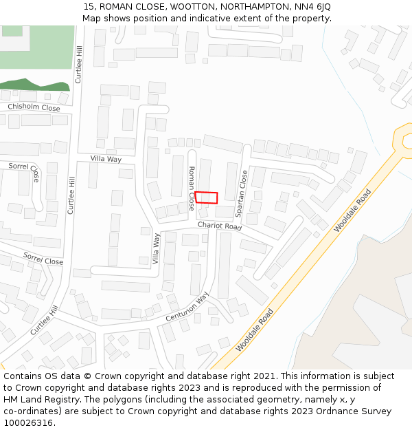 15, ROMAN CLOSE, WOOTTON, NORTHAMPTON, NN4 6JQ: Location map and indicative extent of plot