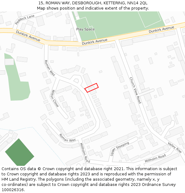 15, ROMAN WAY, DESBOROUGH, KETTERING, NN14 2QL: Location map and indicative extent of plot