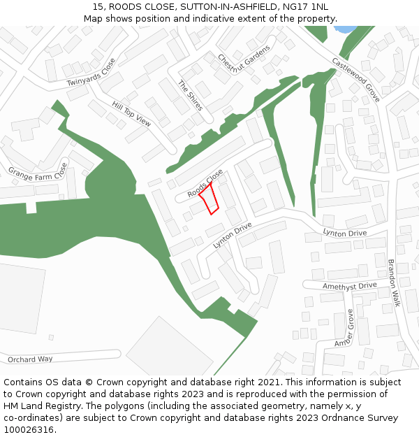 15, ROODS CLOSE, SUTTON-IN-ASHFIELD, NG17 1NL: Location map and indicative extent of plot