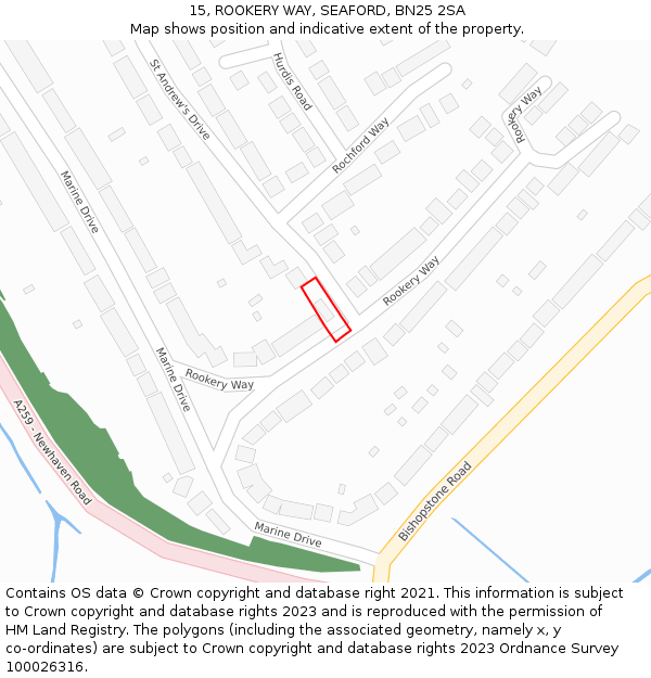 15, ROOKERY WAY, SEAFORD, BN25 2SA: Location map and indicative extent of plot