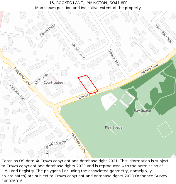 15, ROOKES LANE, LYMINGTON, SO41 8FP: Location map and indicative extent of plot