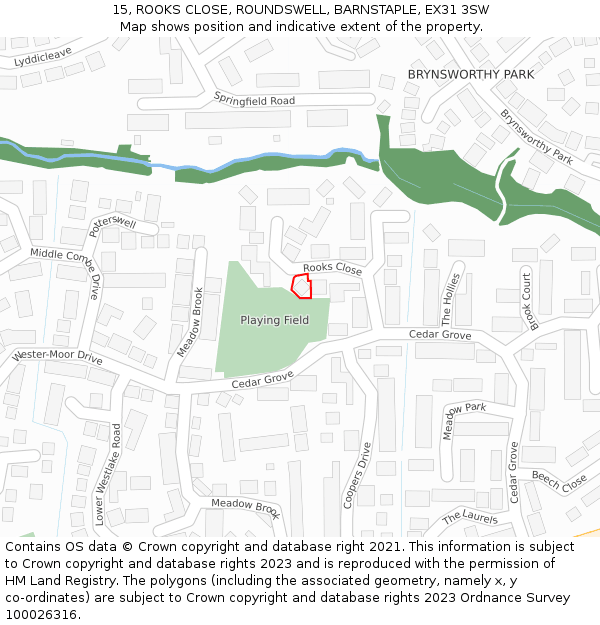 15, ROOKS CLOSE, ROUNDSWELL, BARNSTAPLE, EX31 3SW: Location map and indicative extent of plot