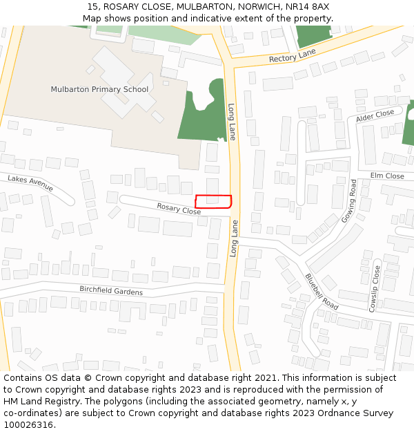 15, ROSARY CLOSE, MULBARTON, NORWICH, NR14 8AX: Location map and indicative extent of plot
