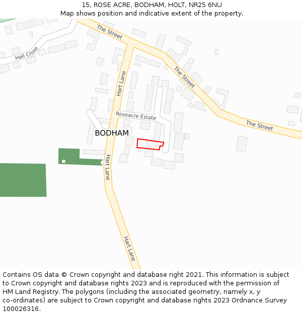 15, ROSE ACRE, BODHAM, HOLT, NR25 6NU: Location map and indicative extent of plot