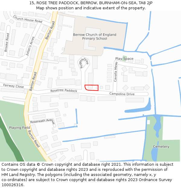 15, ROSE TREE PADDOCK, BERROW, BURNHAM-ON-SEA, TA8 2JP: Location map and indicative extent of plot