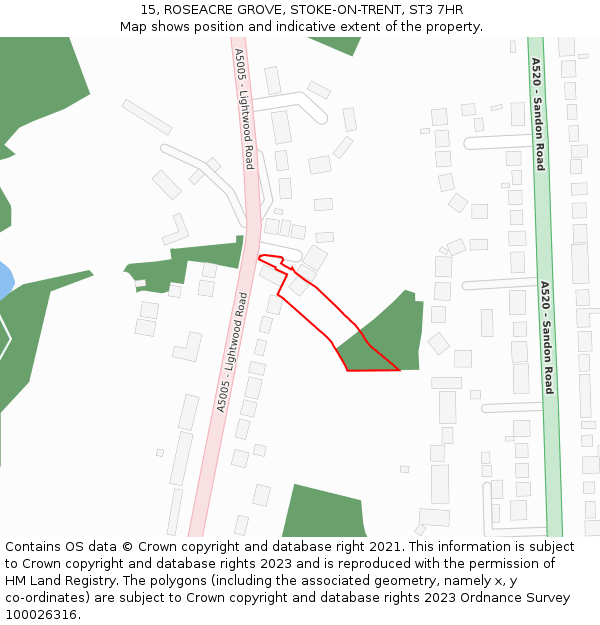 15, ROSEACRE GROVE, STOKE-ON-TRENT, ST3 7HR: Location map and indicative extent of plot