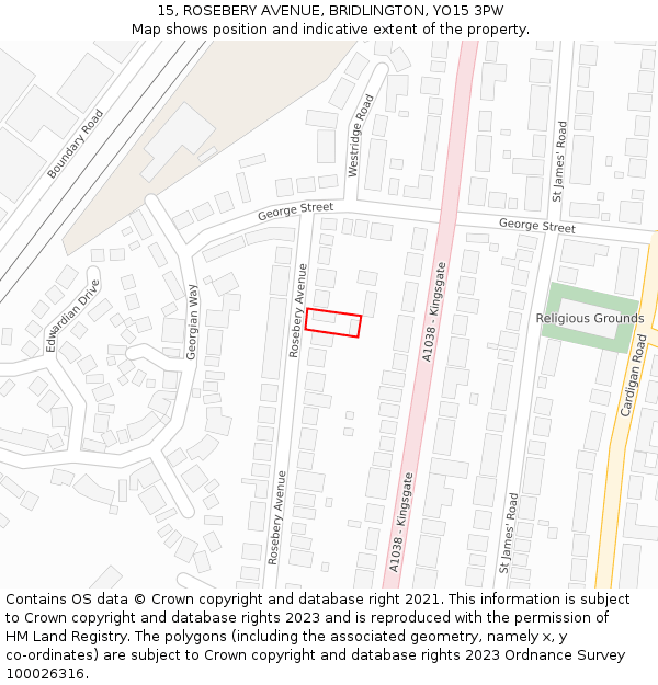 15, ROSEBERY AVENUE, BRIDLINGTON, YO15 3PW: Location map and indicative extent of plot