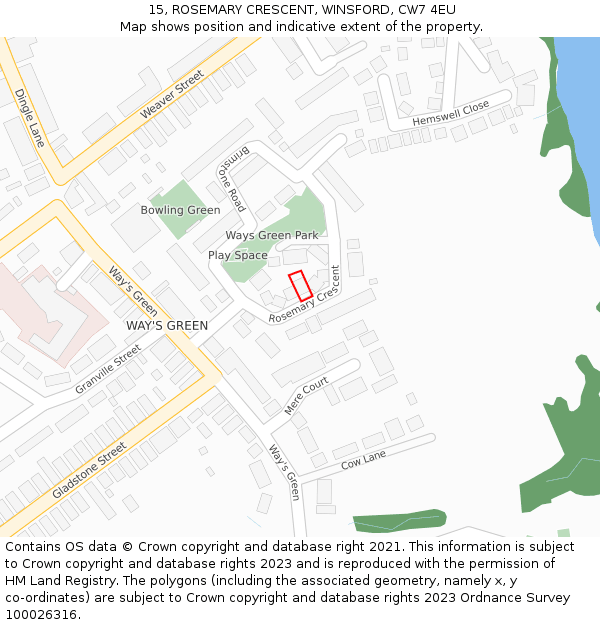 15, ROSEMARY CRESCENT, WINSFORD, CW7 4EU: Location map and indicative extent of plot