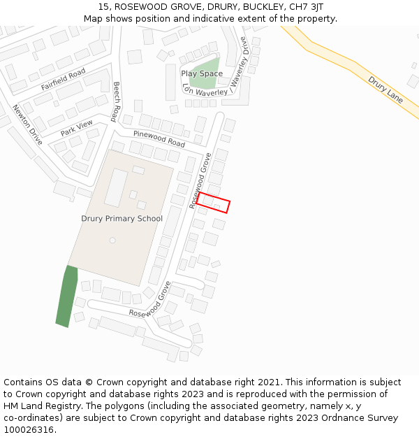 15, ROSEWOOD GROVE, DRURY, BUCKLEY, CH7 3JT: Location map and indicative extent of plot