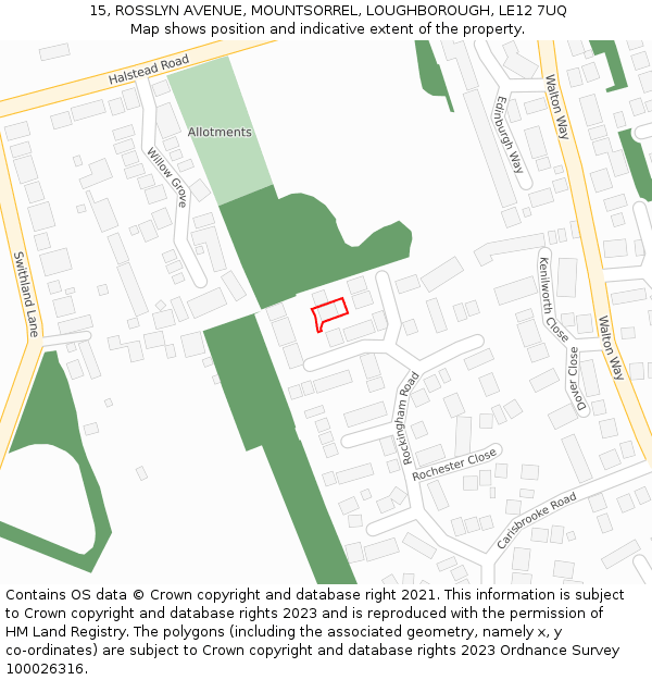 15, ROSSLYN AVENUE, MOUNTSORREL, LOUGHBOROUGH, LE12 7UQ: Location map and indicative extent of plot