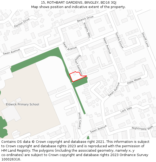 15, ROTHBART GARDENS, BINGLEY, BD16 3QJ: Location map and indicative extent of plot