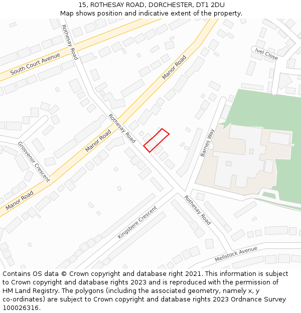 15, ROTHESAY ROAD, DORCHESTER, DT1 2DU: Location map and indicative extent of plot
