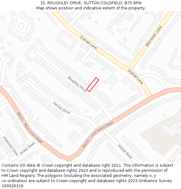 15, ROUGHLEY DRIVE, SUTTON COLDFIELD, B75 6PW: Location map and indicative extent of plot