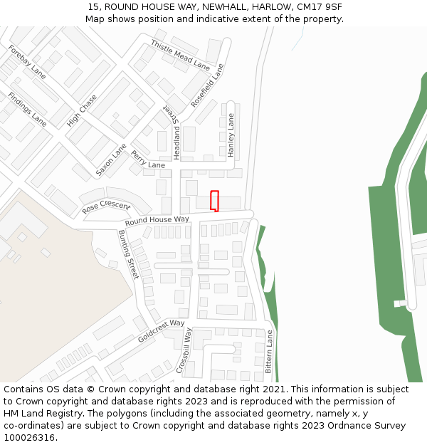 15, ROUND HOUSE WAY, NEWHALL, HARLOW, CM17 9SF: Location map and indicative extent of plot