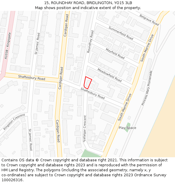 15, ROUNDHAY ROAD, BRIDLINGTON, YO15 3LB: Location map and indicative extent of plot