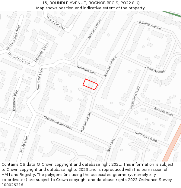 15, ROUNDLE AVENUE, BOGNOR REGIS, PO22 8LQ: Location map and indicative extent of plot