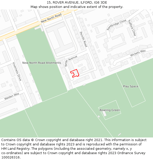 15, ROVER AVENUE, ILFORD, IG6 3DE: Location map and indicative extent of plot