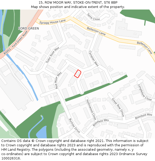 15, ROW MOOR WAY, STOKE-ON-TRENT, ST6 8BP: Location map and indicative extent of plot