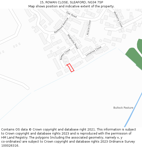 15, ROWAN CLOSE, SLEAFORD, NG34 7SP: Location map and indicative extent of plot