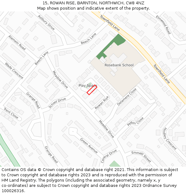 15, ROWAN RISE, BARNTON, NORTHWICH, CW8 4NZ: Location map and indicative extent of plot