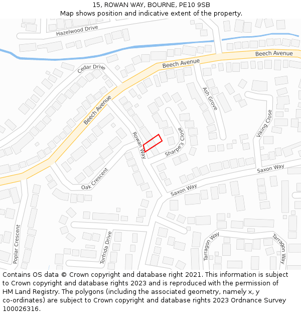 15, ROWAN WAY, BOURNE, PE10 9SB: Location map and indicative extent of plot