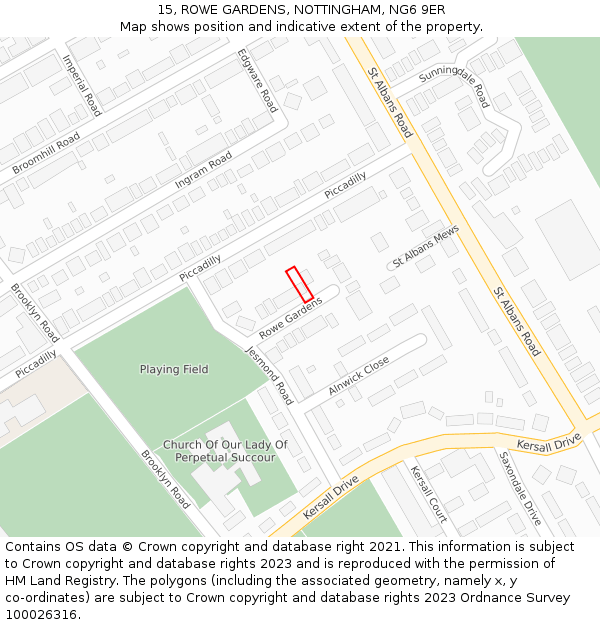 15, ROWE GARDENS, NOTTINGHAM, NG6 9ER: Location map and indicative extent of plot