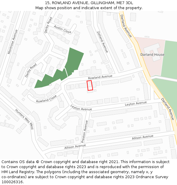 15, ROWLAND AVENUE, GILLINGHAM, ME7 3DL: Location map and indicative extent of plot