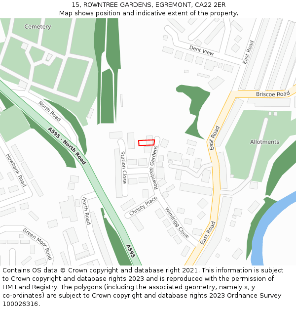 15, ROWNTREE GARDENS, EGREMONT, CA22 2ER: Location map and indicative extent of plot