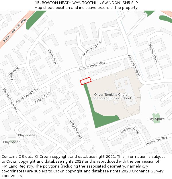 15, ROWTON HEATH WAY, TOOTHILL, SWINDON, SN5 8LP: Location map and indicative extent of plot