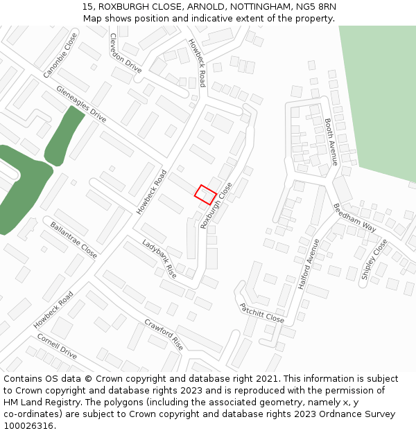 15, ROXBURGH CLOSE, ARNOLD, NOTTINGHAM, NG5 8RN: Location map and indicative extent of plot