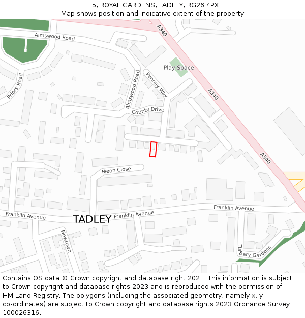 15, ROYAL GARDENS, TADLEY, RG26 4PX: Location map and indicative extent of plot