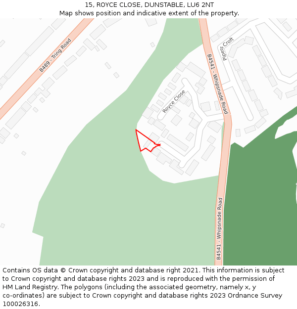 15, ROYCE CLOSE, DUNSTABLE, LU6 2NT: Location map and indicative extent of plot
