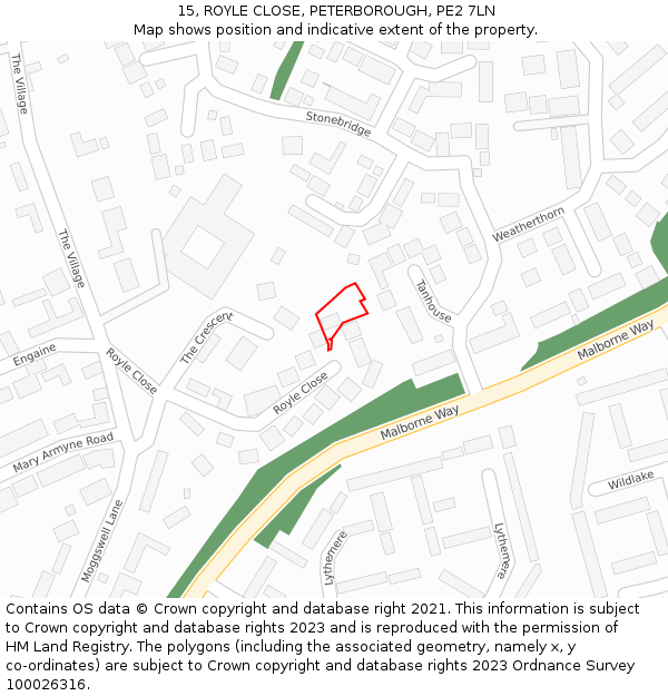 15, ROYLE CLOSE, PETERBOROUGH, PE2 7LN: Location map and indicative extent of plot