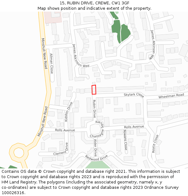 15, RUBIN DRIVE, CREWE, CW1 3GF: Location map and indicative extent of plot