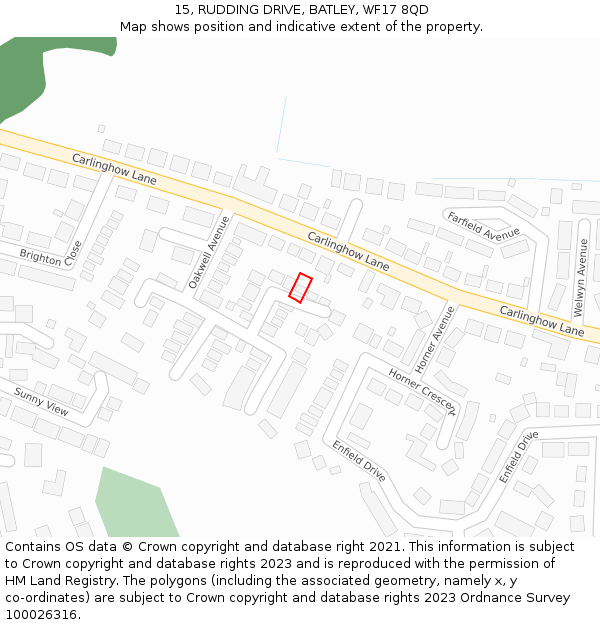 15, RUDDING DRIVE, BATLEY, WF17 8QD: Location map and indicative extent of plot