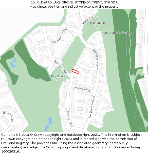 15, RUDYARD LAKE GROVE, STOKE-ON-TRENT, ST6 5DA: Location map and indicative extent of plot