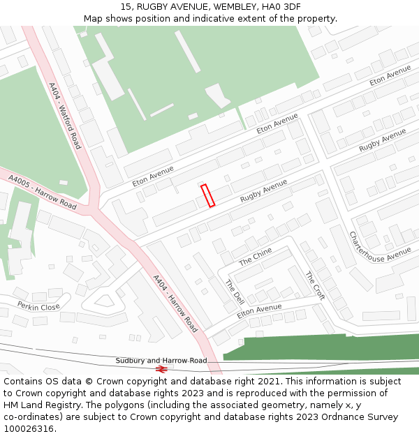 15, RUGBY AVENUE, WEMBLEY, HA0 3DF: Location map and indicative extent of plot
