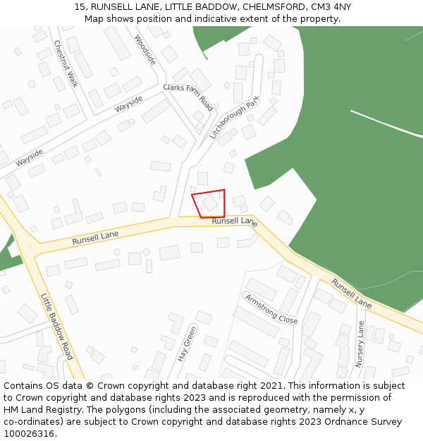 15, RUNSELL LANE, LITTLE BADDOW, CHELMSFORD, CM3 4NY: Location map and indicative extent of plot