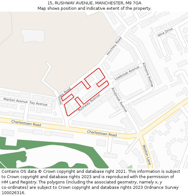 15, RUSHWAY AVENUE, MANCHESTER, M9 7GA: Location map and indicative extent of plot