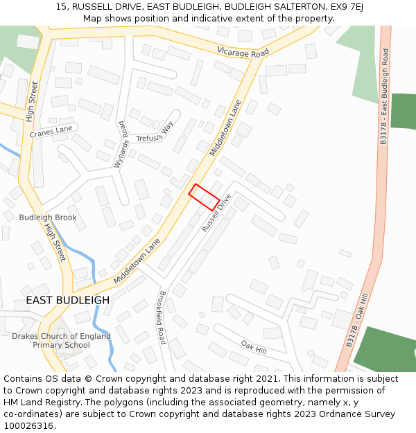 15, RUSSELL DRIVE, EAST BUDLEIGH, BUDLEIGH SALTERTON, EX9 7EJ: Location map and indicative extent of plot