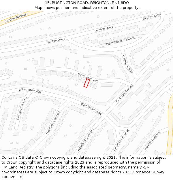 15, RUSTINGTON ROAD, BRIGHTON, BN1 8DQ: Location map and indicative extent of plot