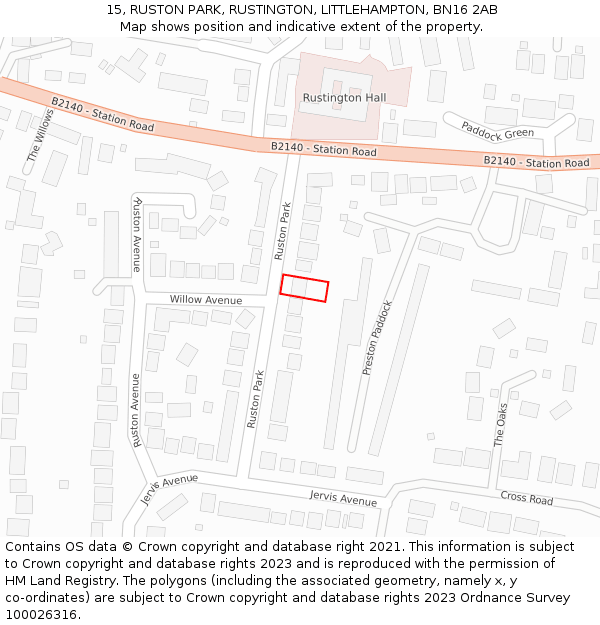 15, RUSTON PARK, RUSTINGTON, LITTLEHAMPTON, BN16 2AB: Location map and indicative extent of plot