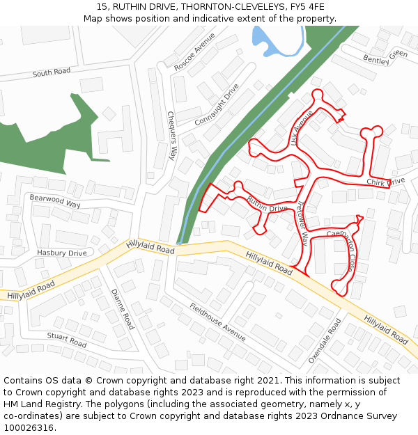 15, RUTHIN DRIVE, THORNTON-CLEVELEYS, FY5 4FE: Location map and indicative extent of plot