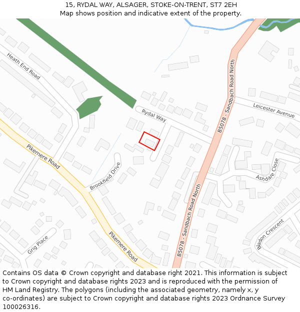 15, RYDAL WAY, ALSAGER, STOKE-ON-TRENT, ST7 2EH: Location map and indicative extent of plot