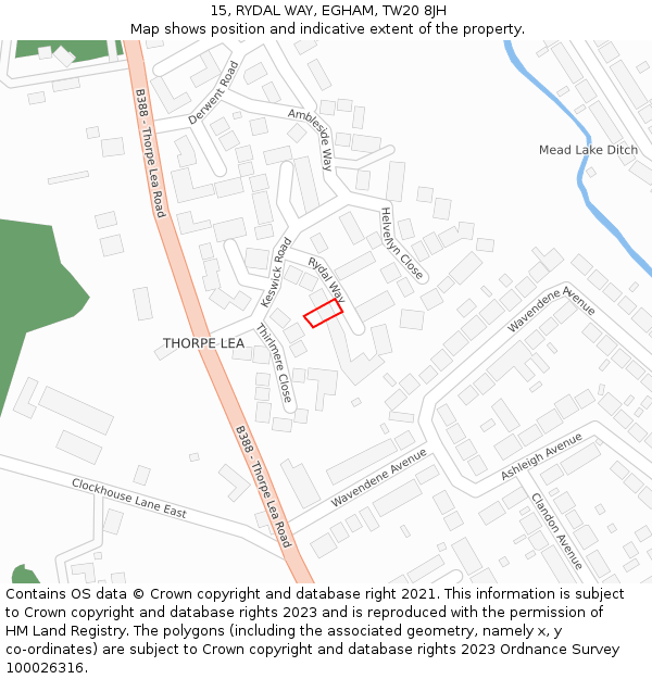 15, RYDAL WAY, EGHAM, TW20 8JH: Location map and indicative extent of plot