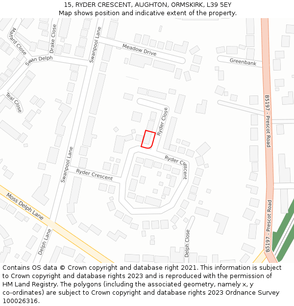 15, RYDER CRESCENT, AUGHTON, ORMSKIRK, L39 5EY: Location map and indicative extent of plot