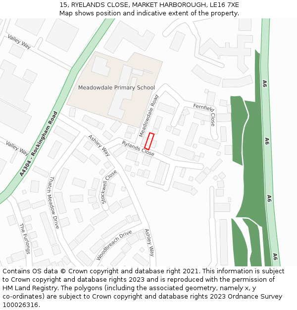 15, RYELANDS CLOSE, MARKET HARBOROUGH, LE16 7XE: Location map and indicative extent of plot