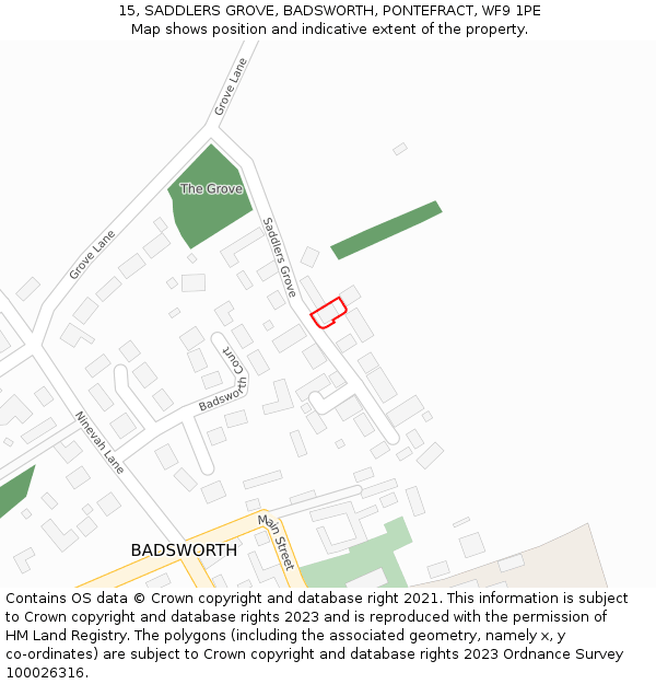 15, SADDLERS GROVE, BADSWORTH, PONTEFRACT, WF9 1PE: Location map and indicative extent of plot