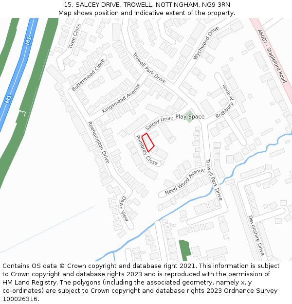 15, SALCEY DRIVE, TROWELL, NOTTINGHAM, NG9 3RN: Location map and indicative extent of plot